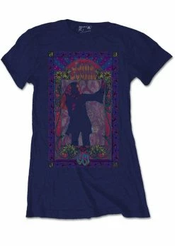 Band Shirts Janis Joplin Paisley & Flowers Frame Girly T-Shirt In Navy