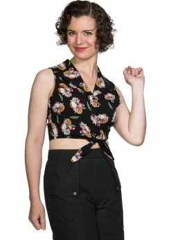 Banned Fruit Days 50's Knotted Blouse Black