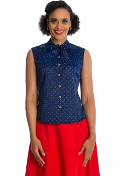 Banned Sea Scape Anchor 50's Blouse Navyblue -Banned Retro Shop banned BL14129 sea scape blouse navy 1 1024x1024