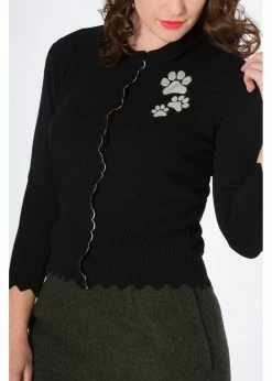 Banned Foot Print Dog 40's Cardigan Black