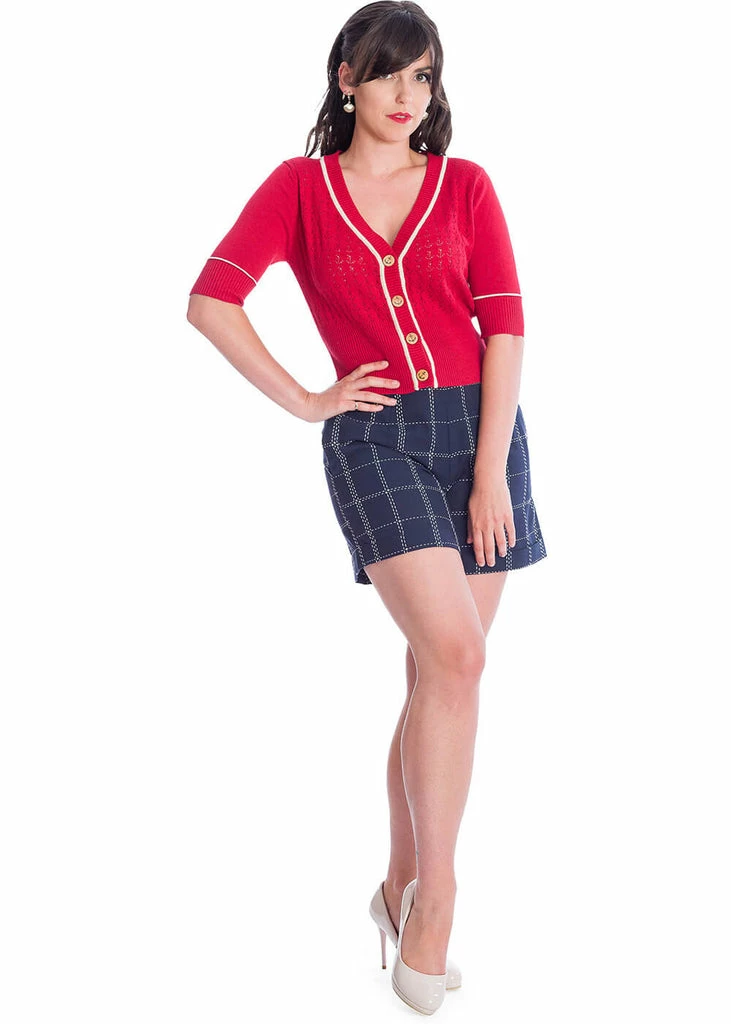 Banned Boat Club Anchor 50's Cardigan Red 3 Banned Boat Club Anchor 50's Cardigan Red - Image 3