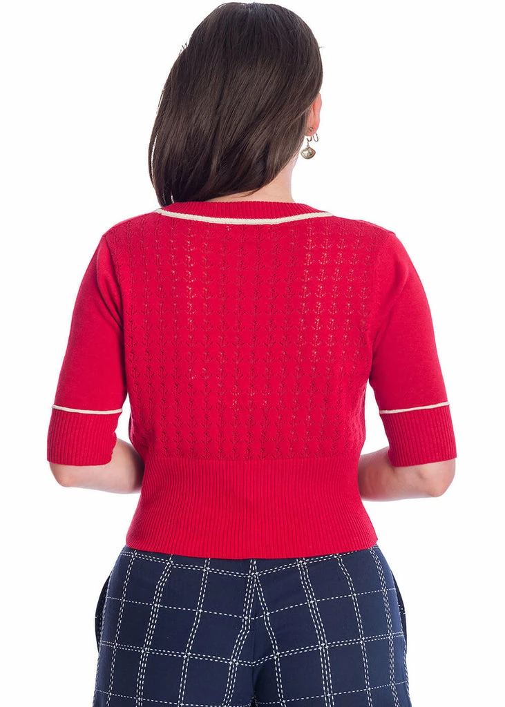 Banned Boat Club Anchor 50's Cardigan Red 2 Banned Boat Club Anchor 50's Cardigan Red - Image 2