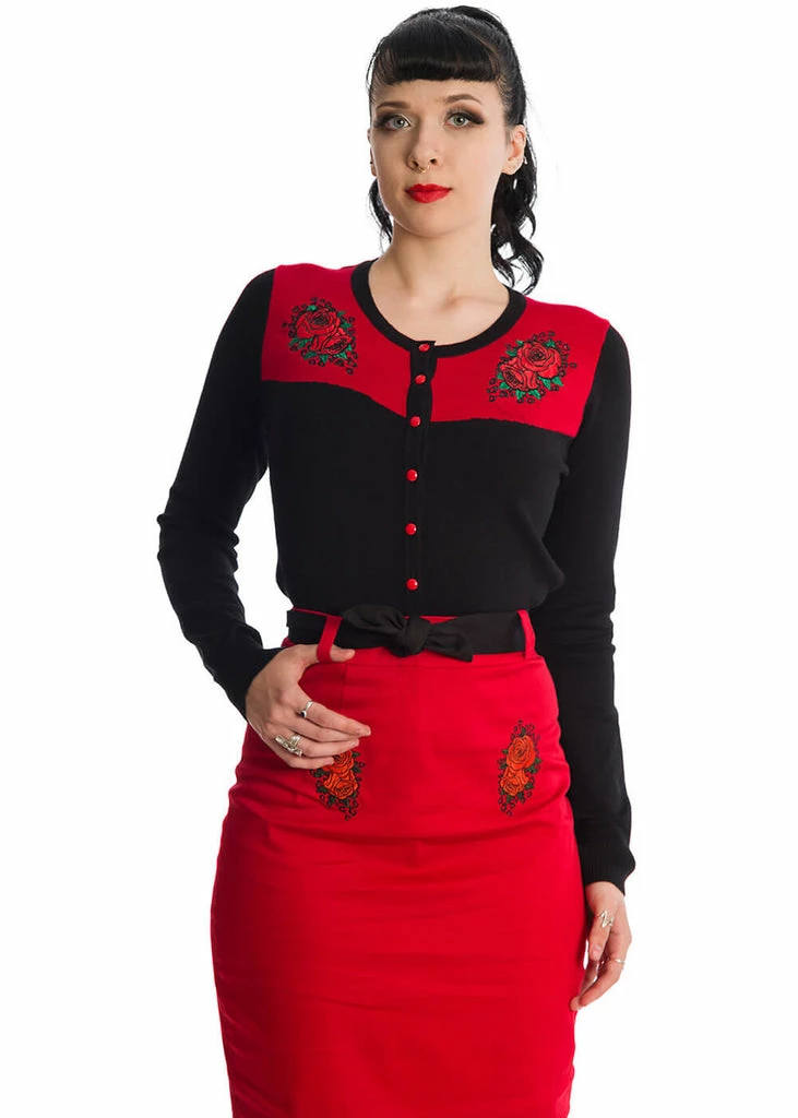 Banned Blooming Rose 50's Cardigan Black 1 Banned Blooming Rose 50's Cardigan Black
