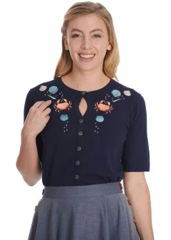 Banned Summer Beach Crab 50's Cardigan Navy Blue