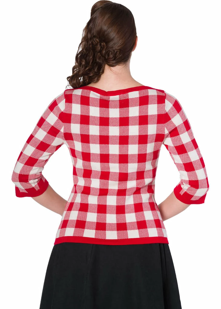 Banned Check Me 40's Jumper Top Red 2 Banned Check Me 40's Jumper Top Red - Image 2
