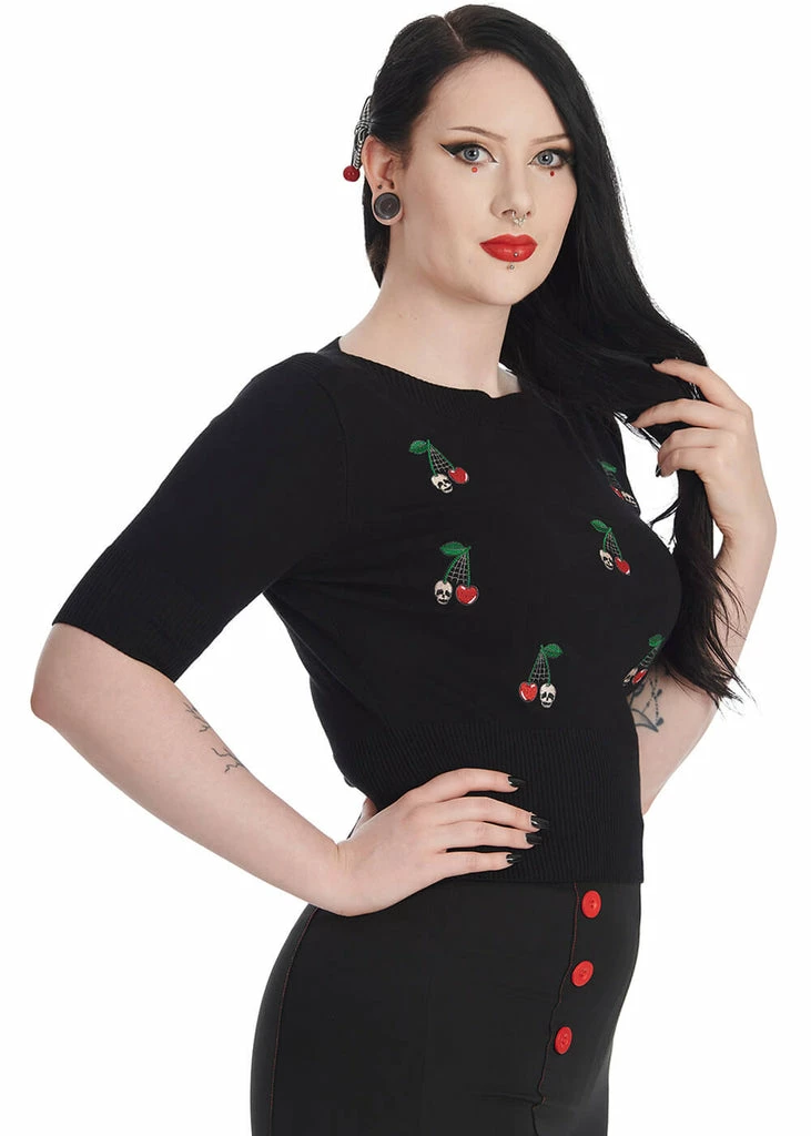 Banned Dark Cherry Vibes Skull 50's Jumper Black 1 Banned Dark Cherry Vibes Skull 50's Jumper Black
