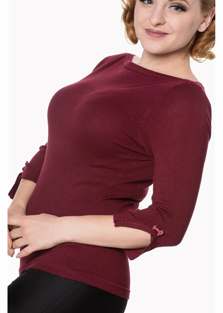 Banned Addicted 50's Sweater Burgundy Red 2 Banned Addicted 50's Sweater Burgundy Red - Image 2