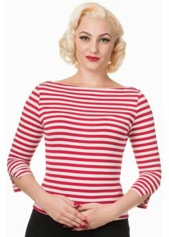 Banned Modern Love Striped 50's Top Red White