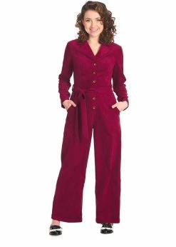 Banned Fem Rule 40's Jumpsuit Burgundy Red