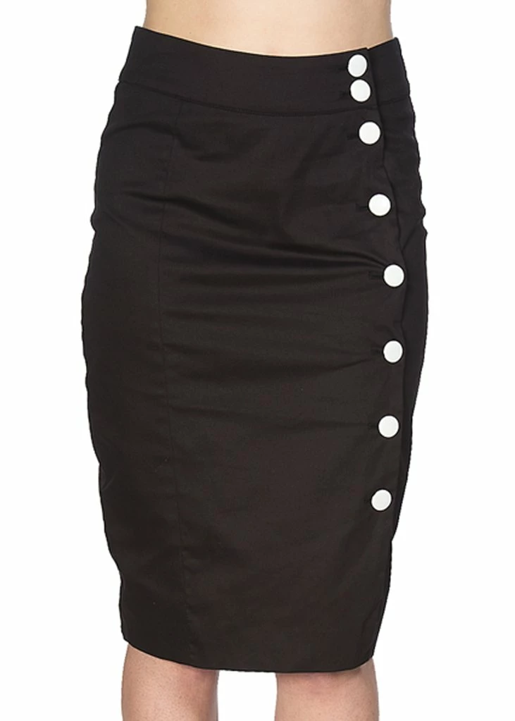 Banned Button Down 50's Pencil Skirt Black 1 Banned Button Down 50's Pencil Skirt Black