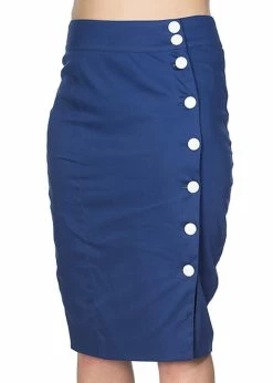 Banned Button Down 50's Pencil Skirt Navy