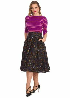 Banned All Hallows Cat 50's Swing Skirt Black -Banned Retro Shop banned SK25401 all hallows cat swing skirt blk 1 1024x1024