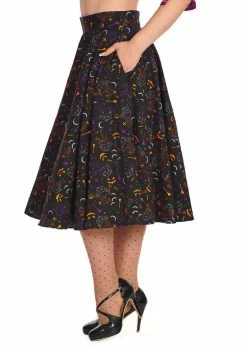 Banned All Hallows Cat 50's Swing Skirt Black -Banned Retro Shop banned SK25401 all hallows cat swing skirt blk 2 1024x1024