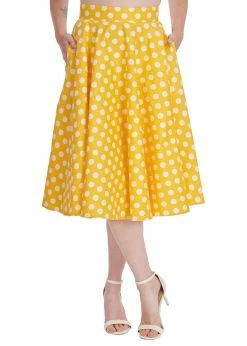 Banned Lemon Spot Polkadot 50's Swing Swing Yellow -Banned Retro Shop banned SK25429 lemon spot polka swing skirt yel 2 1024x1024