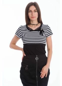 Banned Candy Stripe Sailor 40's Top Black