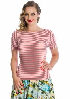 Banned Sizzle Stripe 50's Top Pink