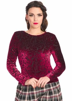 Banned Evening Rose 50's Top Burgundy Black