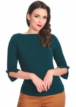 Banned Merry Stripe 40's Top Green Navy
