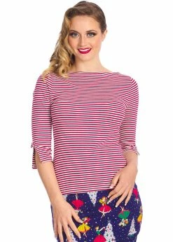 Banned Merry Stripe 40's Top White Red