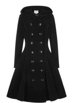 Banned Retro Shop 3 Collectif Heather Quilted Velvet 40's Coat Black