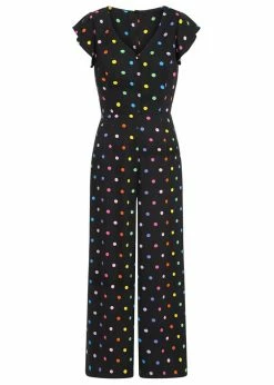 Banned Retro Shop 11 Collectif Thelma Rainbow Polka Dot 70's Jumpsuit Black
