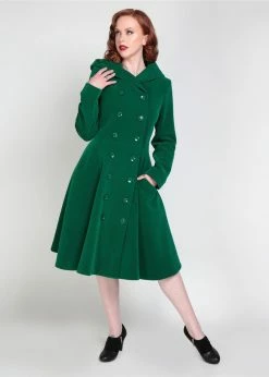 Collectif Heather Quilted Velvet 40's Swing Coat Green -Banned Retro Shop collectif JT AW220603A heather velvet coat grn 0 262909b2 ffbf 479c b3d4 f1f05bf4e8df 1024x1024