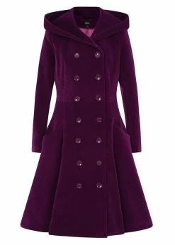 Banned Retro Shop 9 Collectif Heather Quilted Velvet 40's Swing Coat Purple