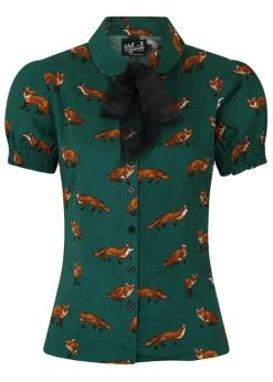 Banned Retro Shop 13 Hell Bunny Vixey Fox 40's Blouse Dark Green
