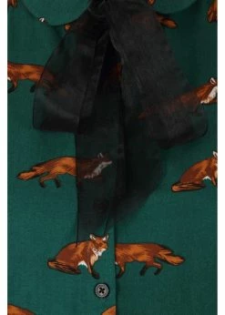 Hell Bunny Vixey Fox 40's Blouse Dark Green -Banned Retro Shop hell bunny HLB60061 vixey blouse dark grn 5 1024x1024
