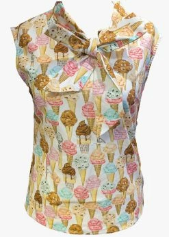 Retrolicious Bow Ice Cream 40's Top Multicolour