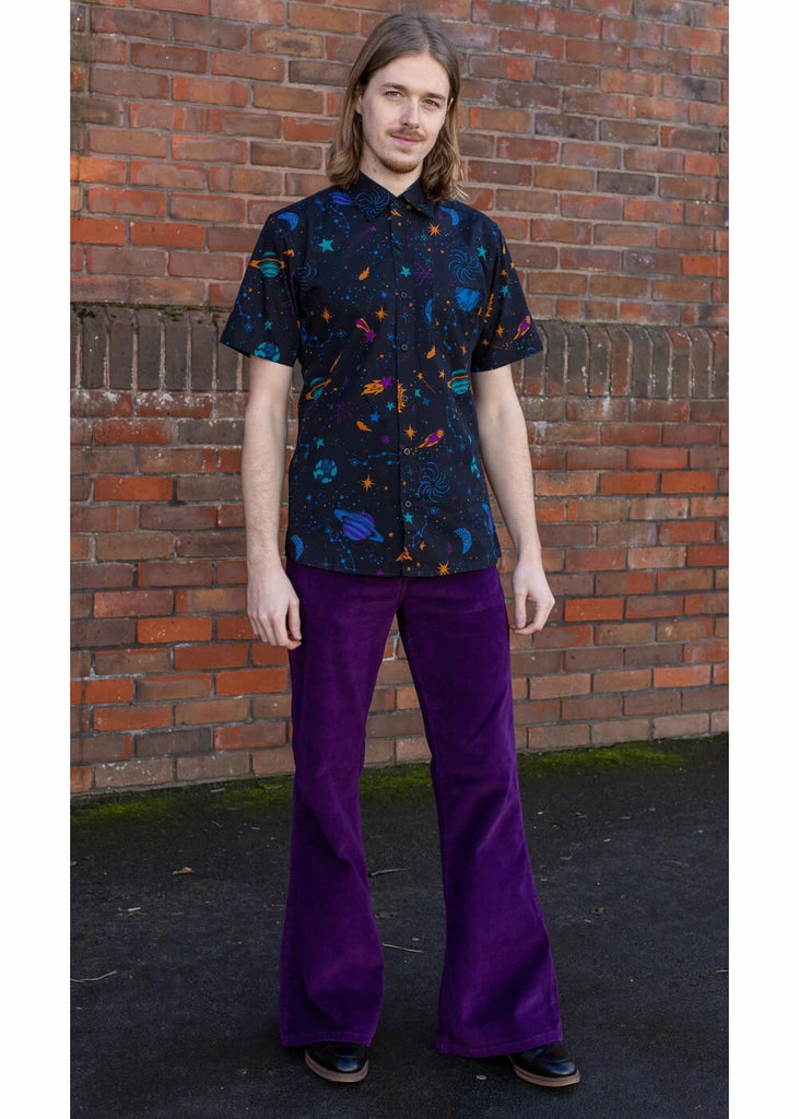 Run & Fly Heren Corduroy 70's Flare Trousers Purple - Image 4