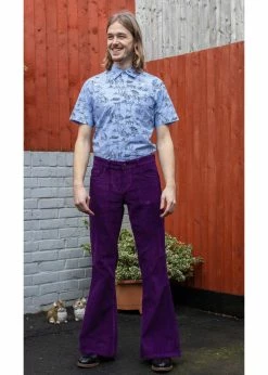 Run & Fly Heren Corduroy 70's Flare Trousers Purple -Banned Retro Shop run and fly JM1595C corduroy trousers purple 1 1024x1024