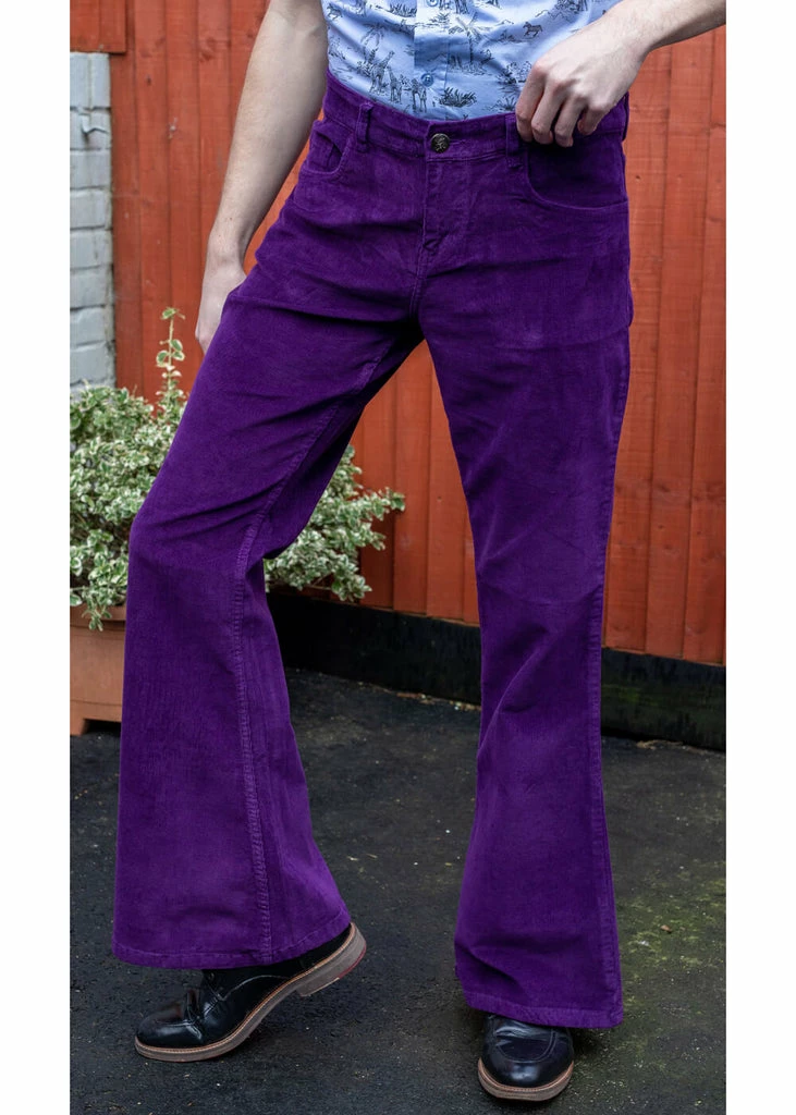 Run & Fly Heren Corduroy 70's Flare Trousers Purple