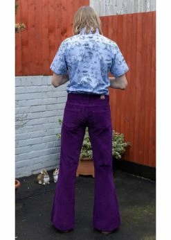 Run & Fly Heren Corduroy 70's Flare Trousers Purple -Banned Retro Shop run and fly JM1595C corduroy trousers purple 6 1024x1024