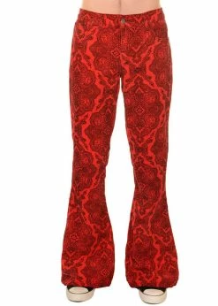 Banned Retro Shop 15 Run & Fly Mens Hendrix Corduroy 70's Flared Trousers Red