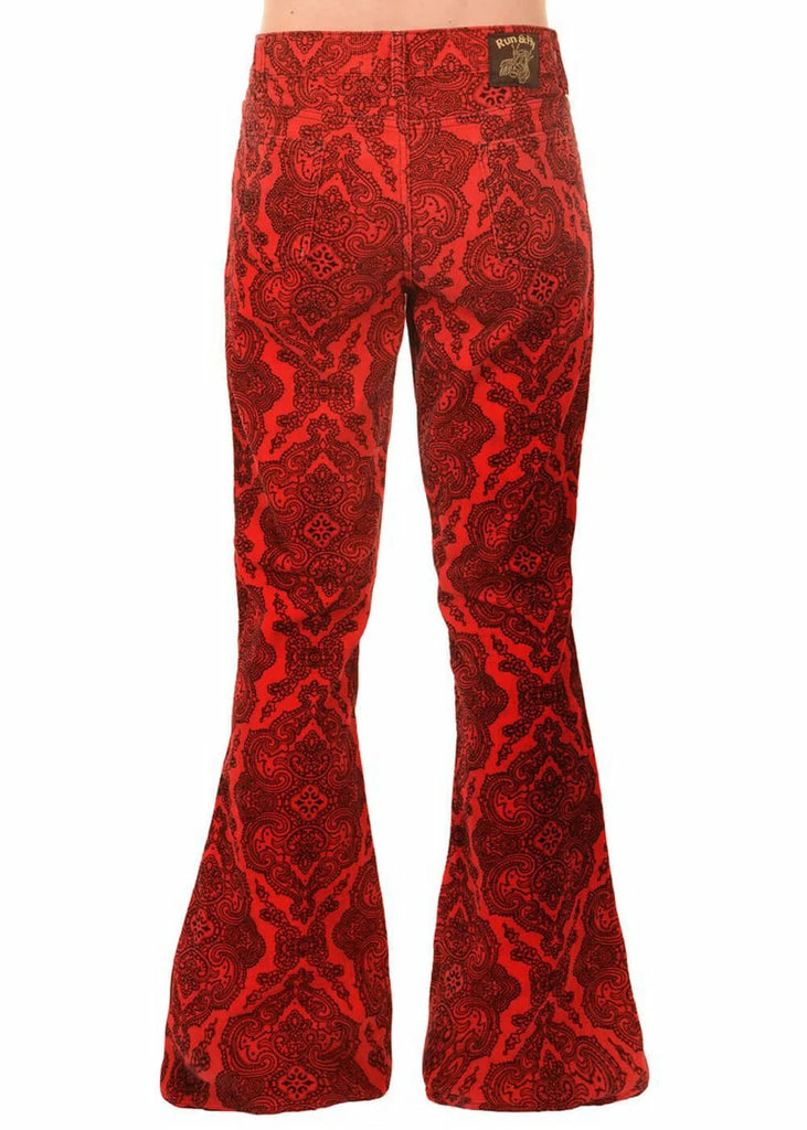 Run & Fly Mens Hendrix Corduroy 70's Flared Trousers Red 2 Run & Fly Mens Hendrix Corduroy 70's Flared Trousers Red - Image 2