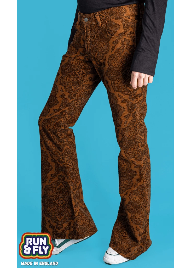 Run & Fly Mens Hendrix Corduroy 70's Flared Trousers Tobacco Brown 1 Run & Fly Mens Hendrix Corduroy 70's Flared Trousers Tobacco Brown