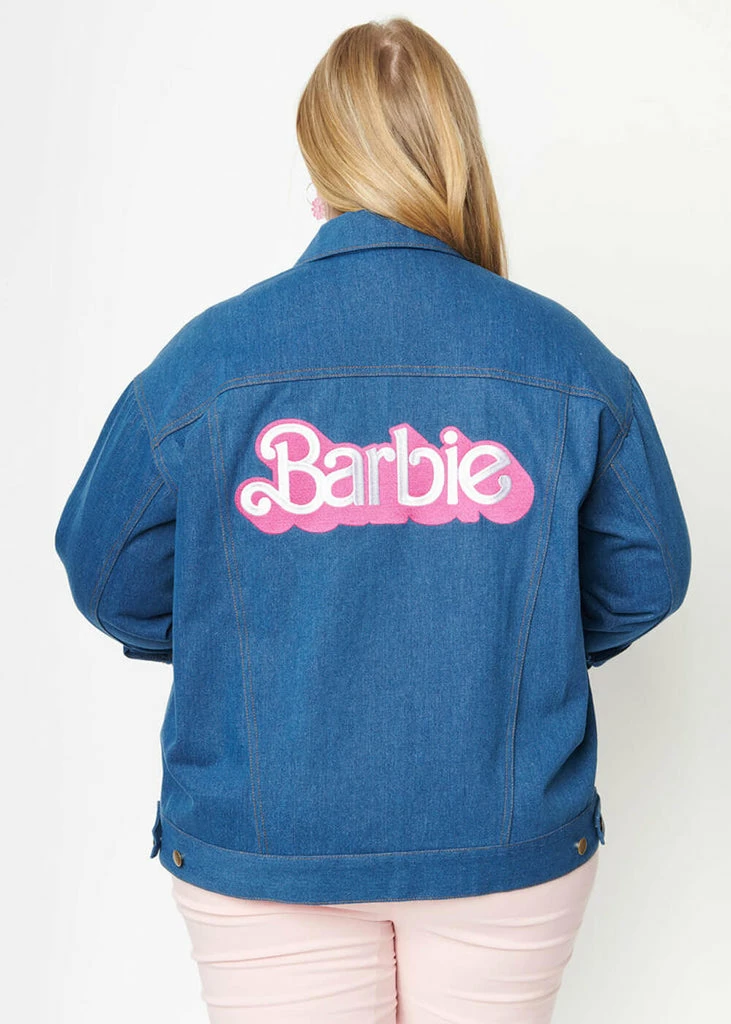 Unique Vintage X Barbie Logo Kerstie Jean Jacket Blue - Image 4