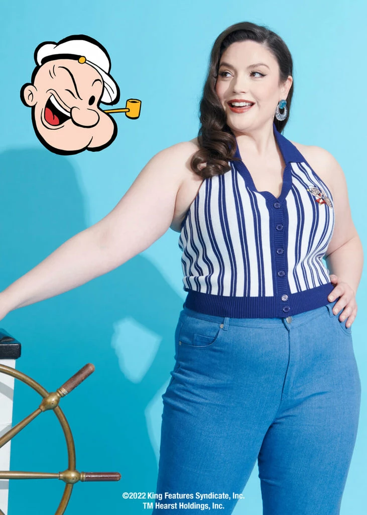 Unique Vintage X Popeye Sweethaven 60's Sweater Blue 3 Unique Vintage X Popeye Sweethaven 60's Sweater Blue - Image 3