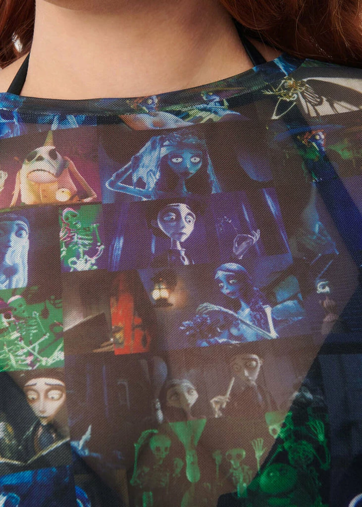 Unique Vintage X Corpse Bride Boxy Cropped Mesh Top Multicolour 2 Unique Vintage X Corpse Bride Boxy Cropped Mesh Top Multicolour - Image 2