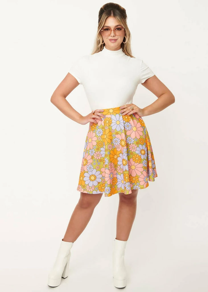 Unique Vintage Smak Parlour Sweet Talk Daisy 60's Skirt Green - Image 5