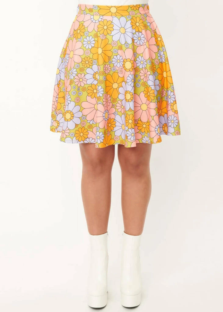 Unique Vintage Smak Parlour Sweet Talk Daisy 60's Skirt Green - Image 6