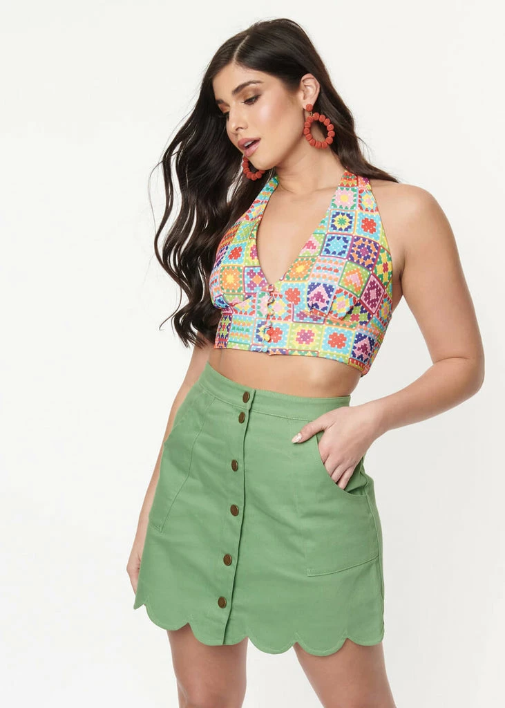 Unique Vintage Smak Parlour Campus 60's Mini Skirt Green 2 Unique Vintage Smak Parlour Campus 60's Mini Skirt Green - Image 2