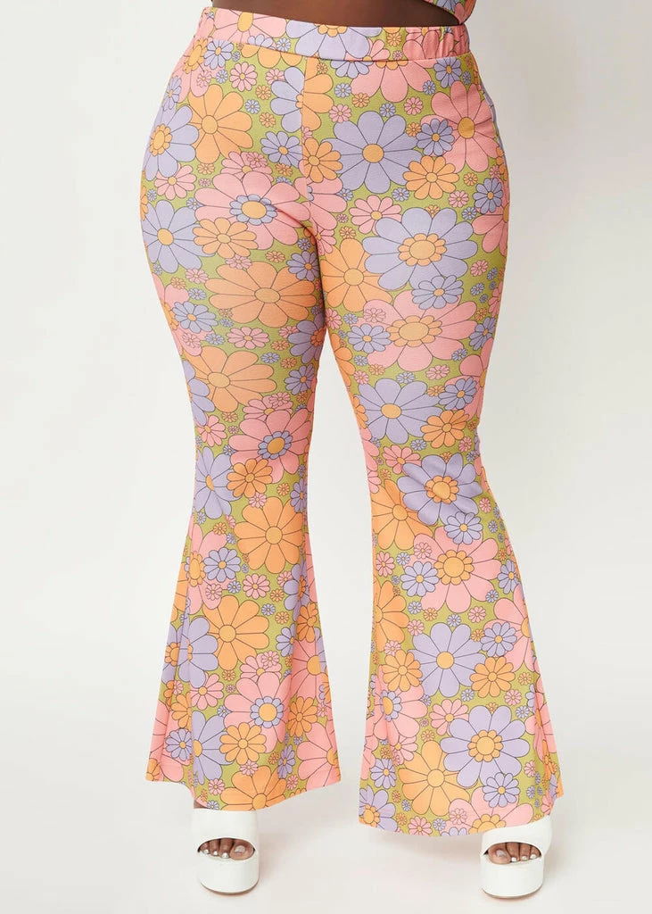 Unique Vintage Smak Parlour Find Your Flare Daisy 60's Trousers Green - Image 5