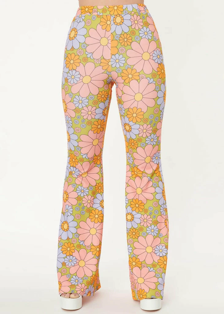 Unique Vintage Smak Parlour Find Your Flare Daisy 60's Trousers Green