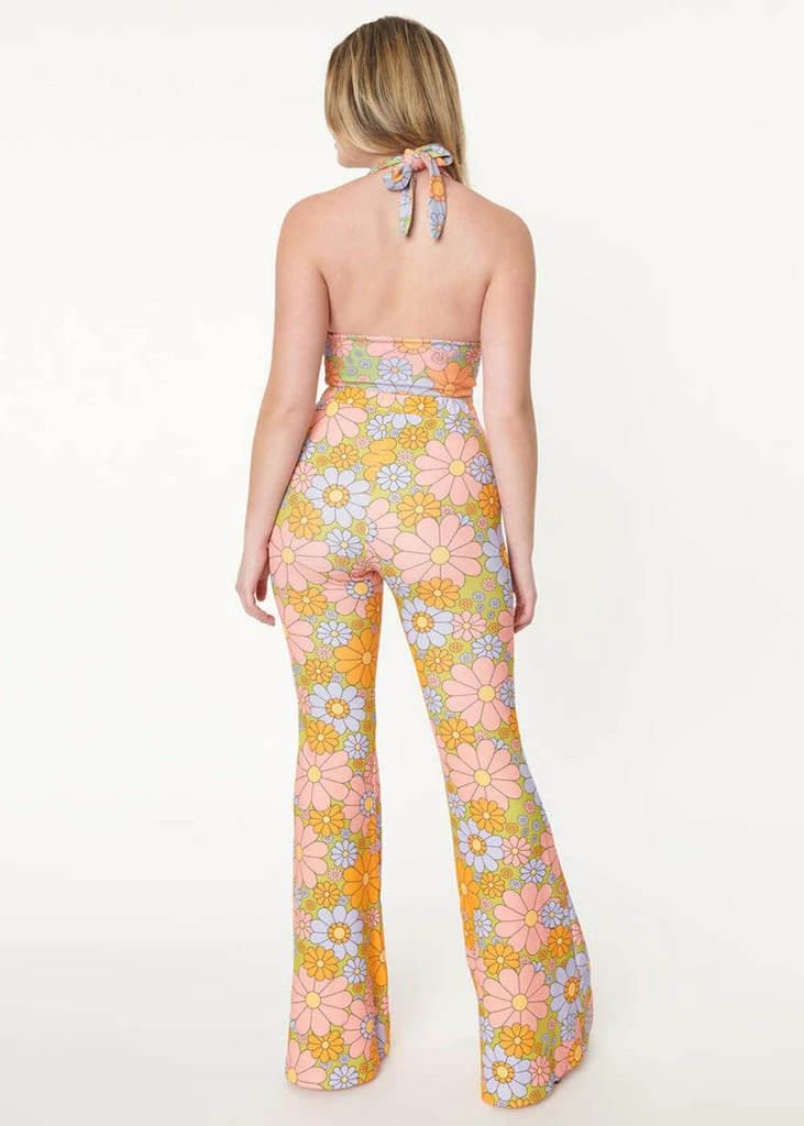 Unique Vintage Smak Parlour Find Your Flare Daisy 60's Trousers Green - Image 6