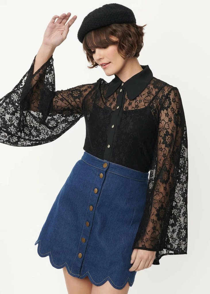 Unique Vintage Smak Parlour Bell Lace 70's Blouse Black 4 Unique Vintage Smak Parlour Bell Lace 70's Blouse Black - Image 4