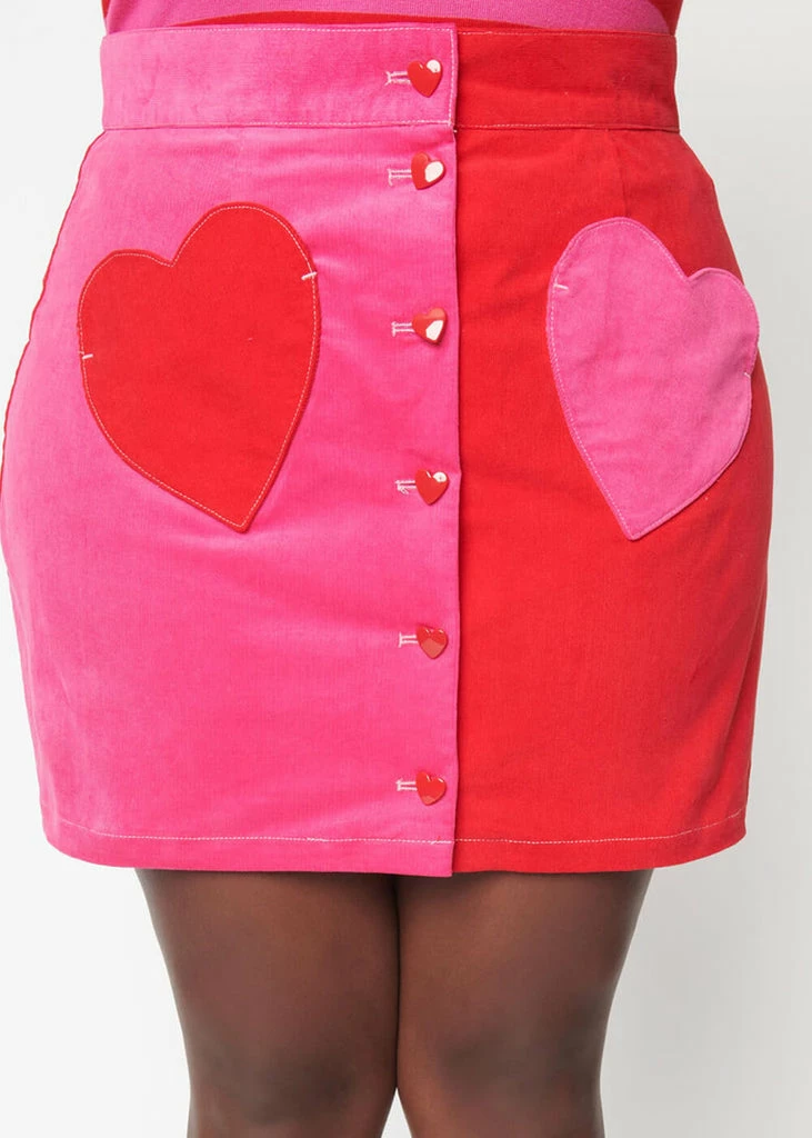 Unique Vintage Smak Parlour Heart Patch Pockets 60's Short Skirt Pink Red