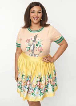 Unique Vintage X Looney Tunes Bugs Bunny 60's Short Skirt Yellow -Banned Retro Shop unique vintage SW K1778WB0 looney bugs skirt yel 1 1024x1024